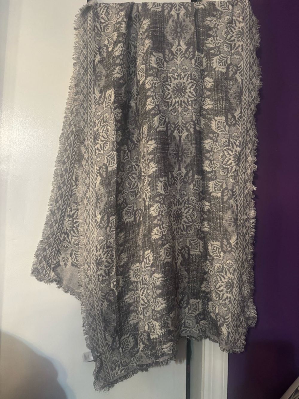 J. Jill Gray and Cream Jacquard Wrap/ Shawl/Scarf